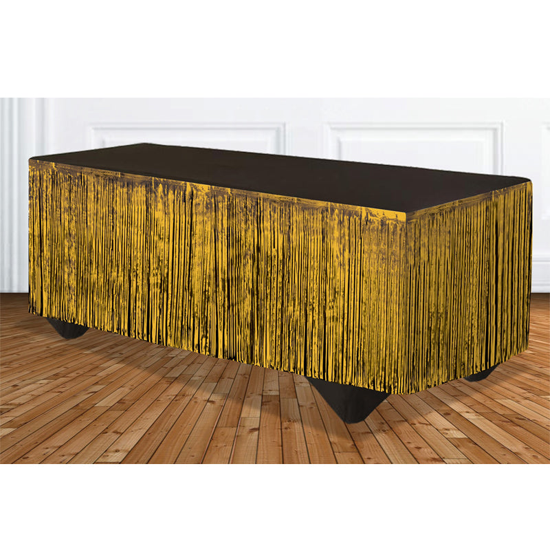 TINSEL TABLE SKIRT-GOLD/BLAC